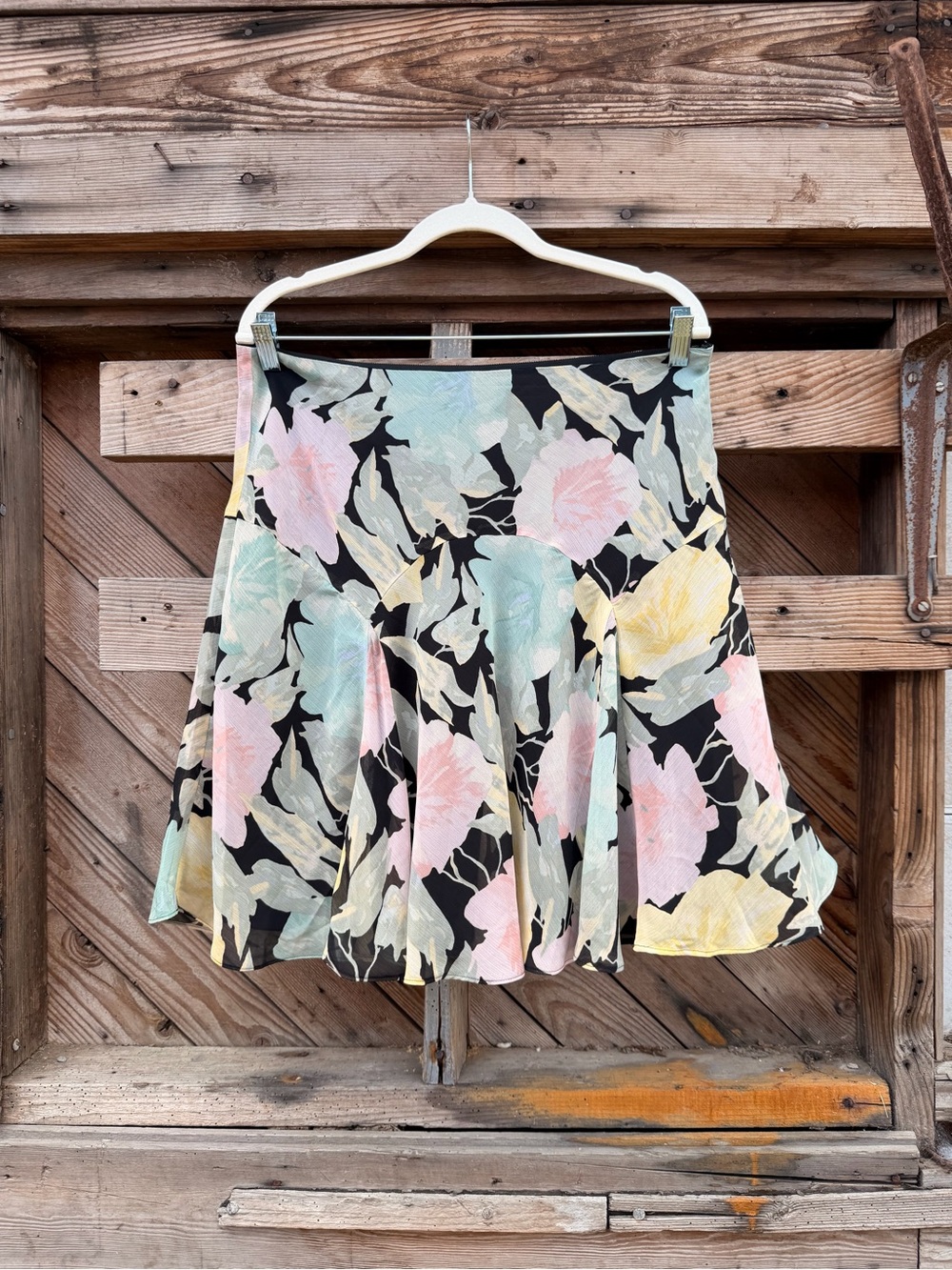 Lauren Ralph Lauren Black Floral Circle Skirt with Pastel Blooms